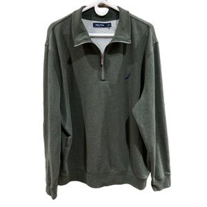 Men’s Nautica Green Half Zip Mock Collar Long Sleeve Cotton Pullover Size XL